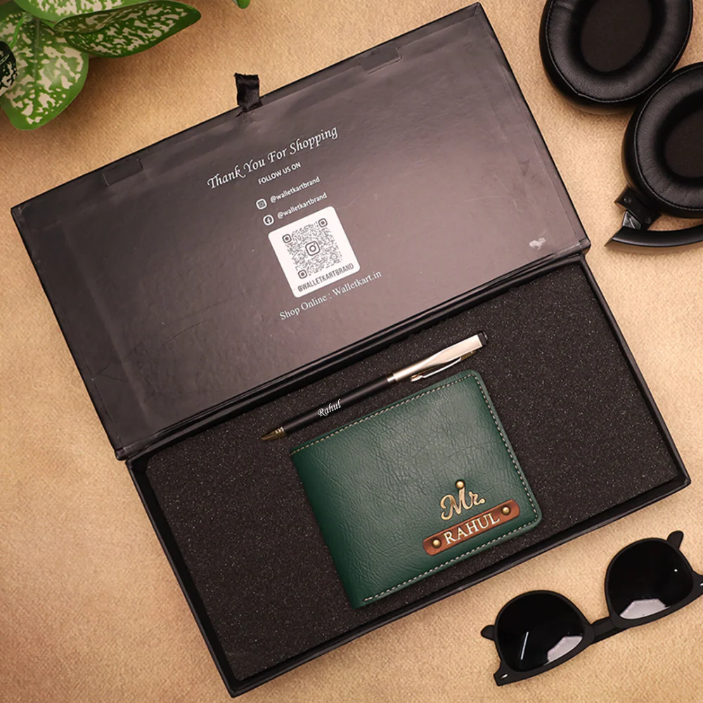 Personalised 2-in-1 Leather Mens' Wallet with Golden Foil Name Strip & Charm and Pen For Boyfriend, Husband & Father On Birthday and Anniversary - Image 8