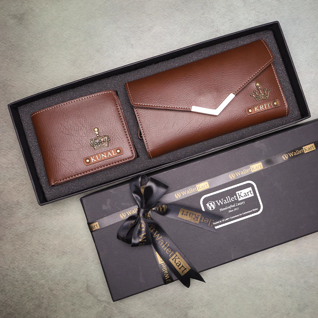 Personalised Couple Wallet & Clutch with Golden Foil Name Plate | Custom - Image 4