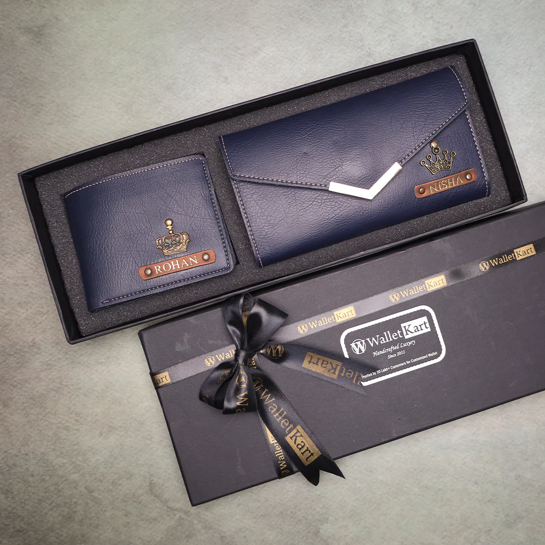 Personalised Couple Wallet & Clutch with Golden Foil Name Plate | Custom - Image 6
