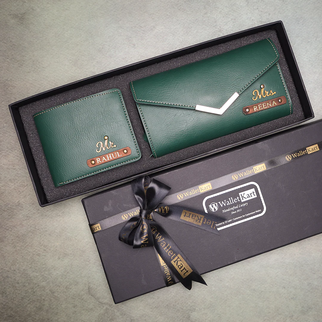 Personalised Couple Wallet & Clutch with Golden Foil Name Plate | Custom - Image 7