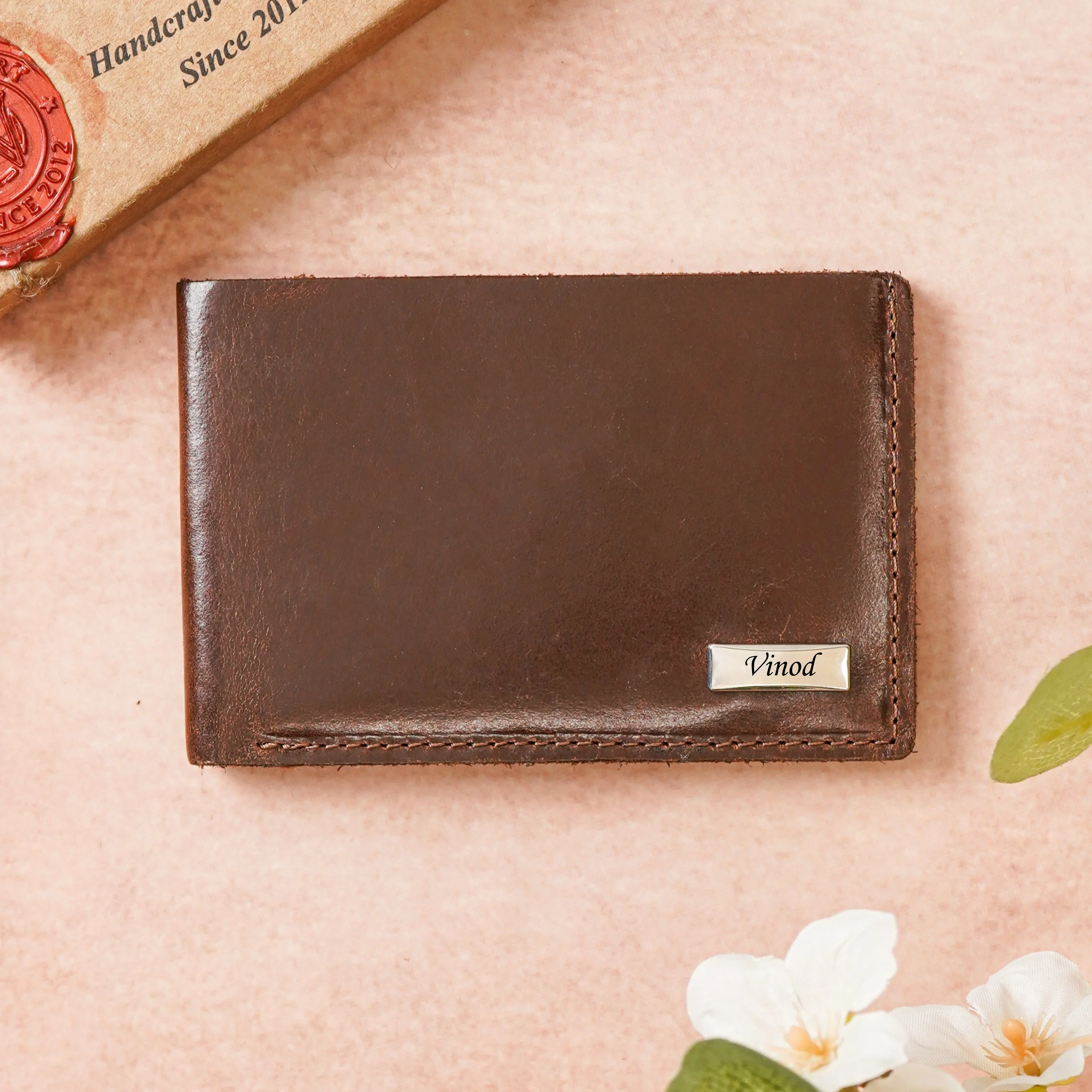 Premium Handmade Genuine Leather Men's Wallet with Name Engarved on metal Plate (STYLE ID #29) - Image 3