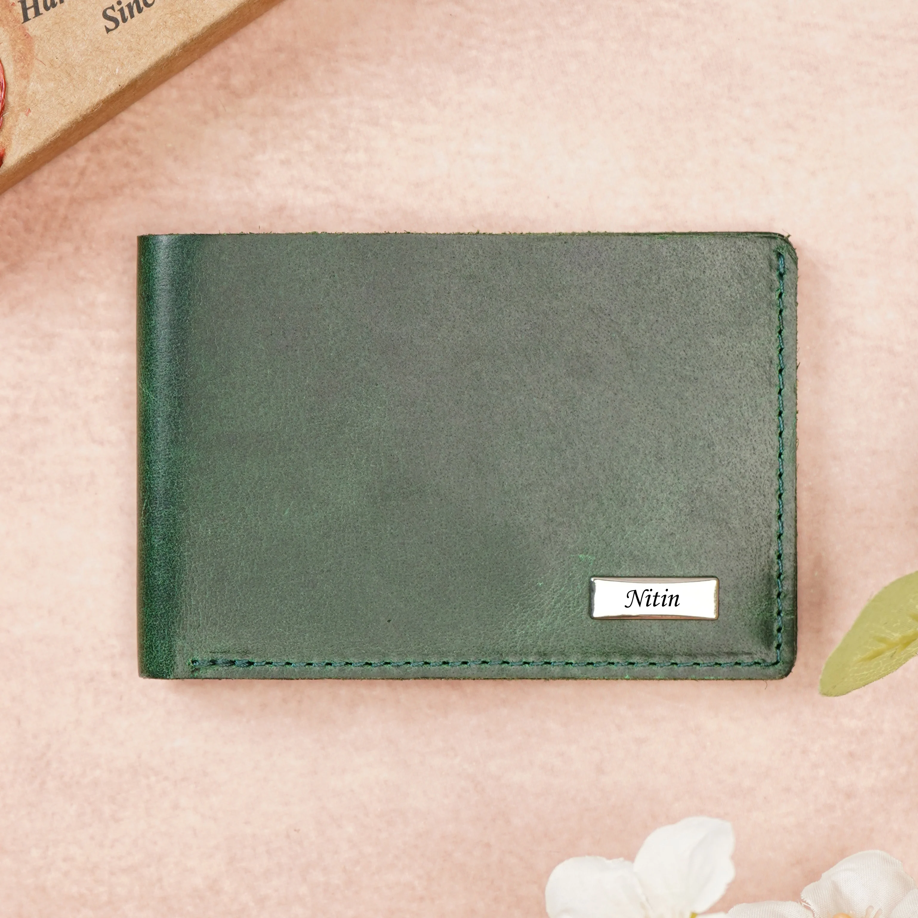 Premium Handmade Genuine Leather Men's Wallet with Name Engarved on metal Plate (STYLE ID #29) - Image 5