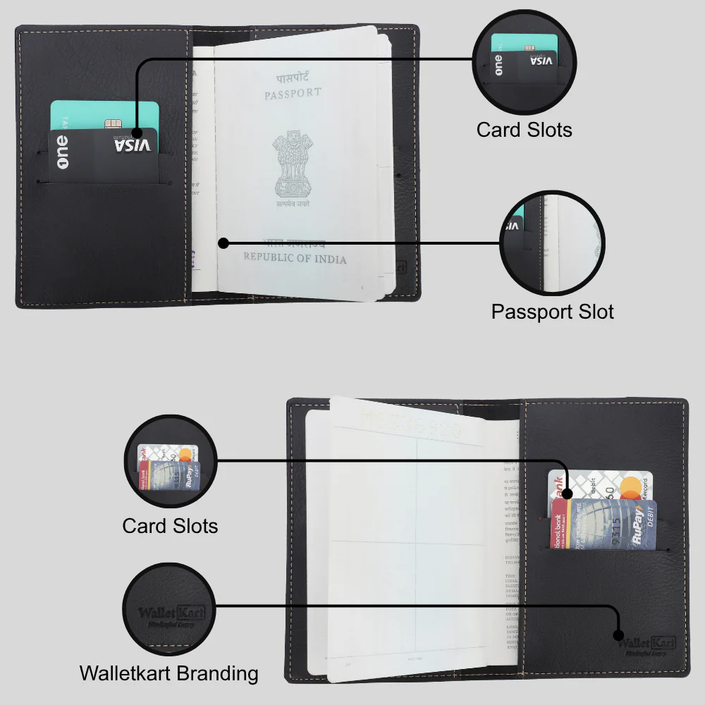 Customizable Leather Passport Cover Featuring Name & Charm on black metal strip - Image 9