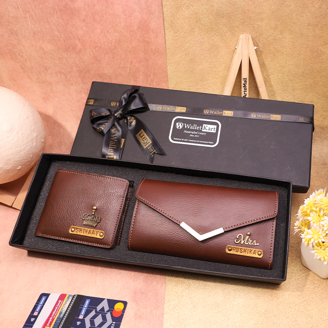 Personalised Custom Couple’s Combo – Customized Leather Clutch & Wallet with Name & Charm - Image 4
