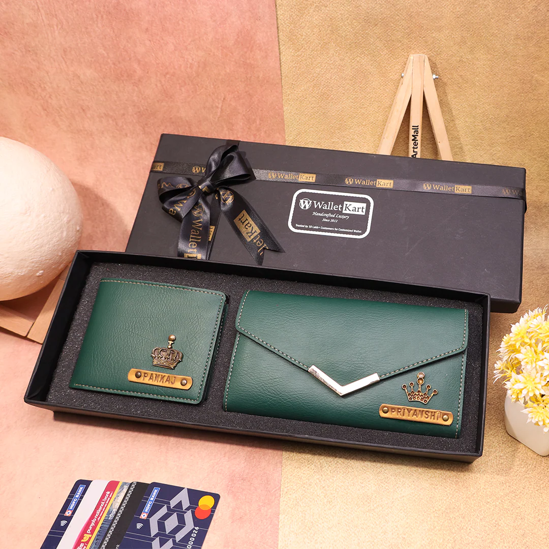Personalised Custom Couple’s Combo – Customized Leather Clutch & Wallet with Name & Charm - Image 7