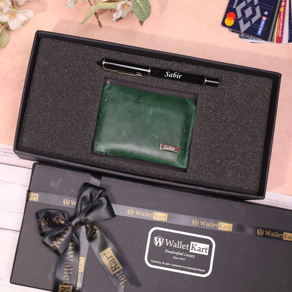 Stylish Handcrafted Leather Wallet and Pen Combo | Premium Personalized Gift Combo for your Loved one's (STYLE ID #23) - Image 3