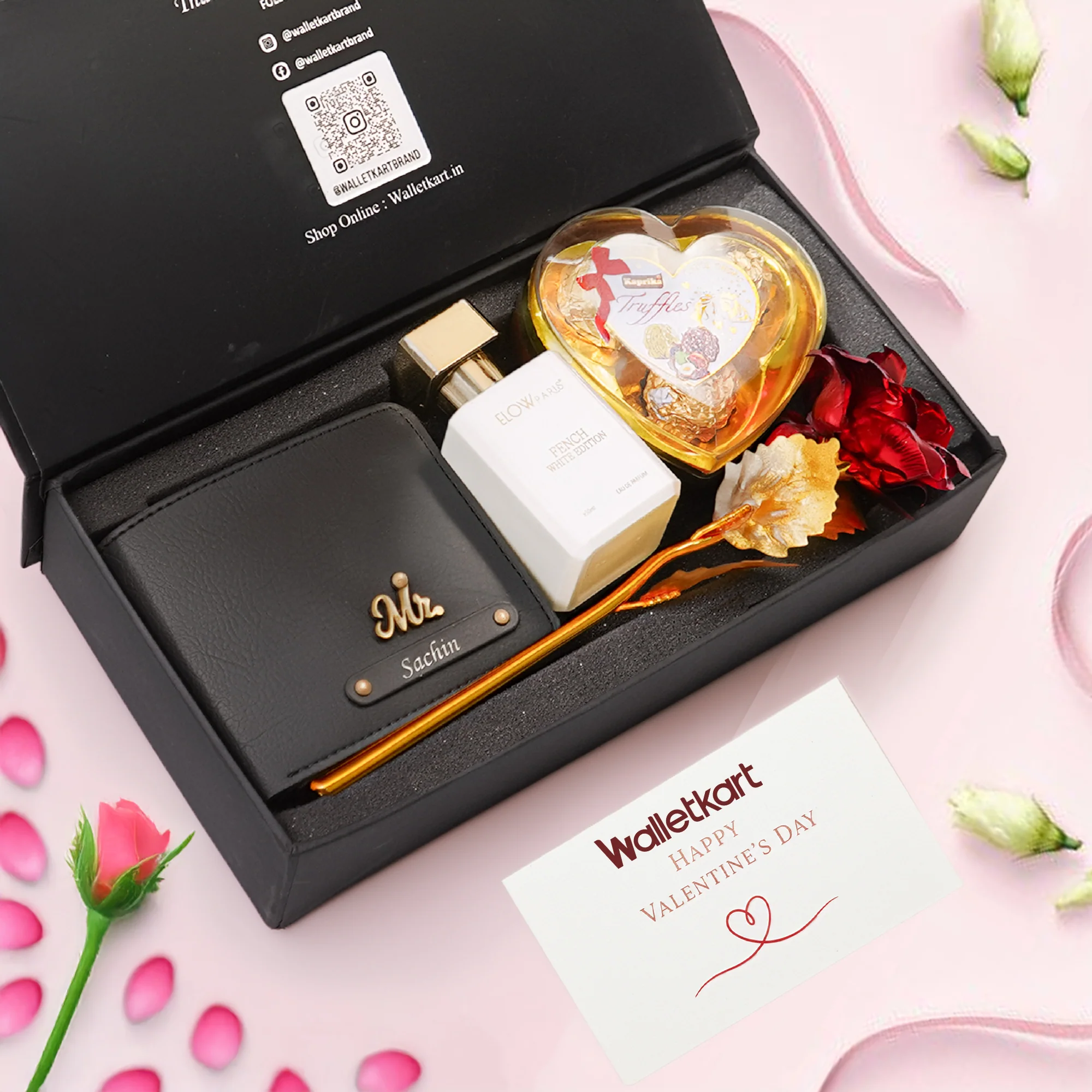 Valentine Moments Gift Set For Boyfriend Husband – Men's Wallet, Perfume, Rose & Chocolates - Image 4
