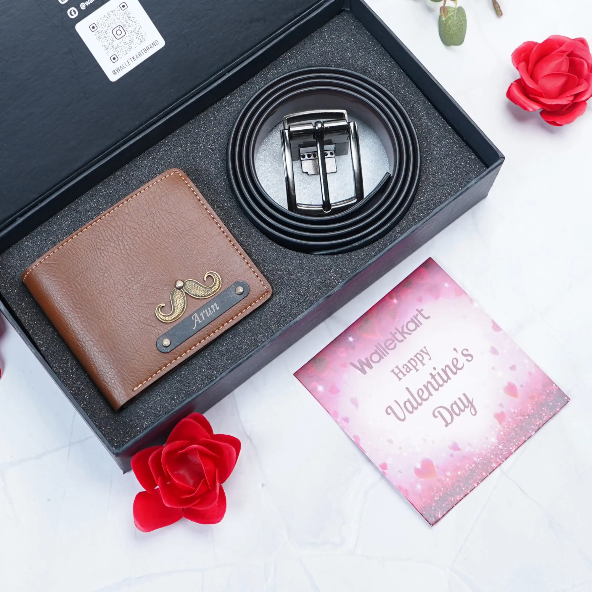 Valentine Gift Set For Boyfriend Husband – Personalized Leather Men's Wallet & Belt Combo with Name and Charm - Image 3