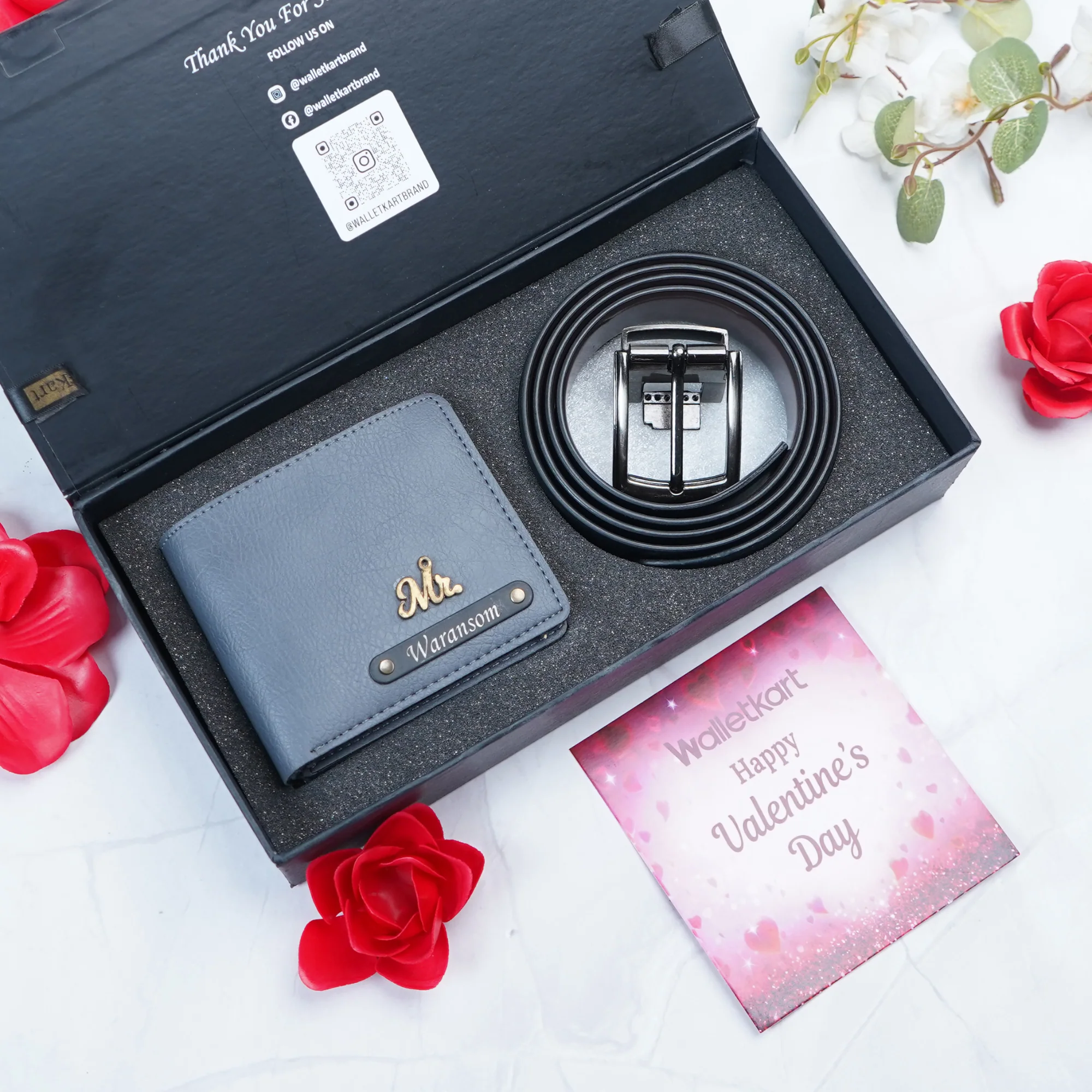 Valentine Gift Set For Boyfriend Husband – Personalized Leather Men's Wallet & Belt Combo with Name and Charm - Image 4