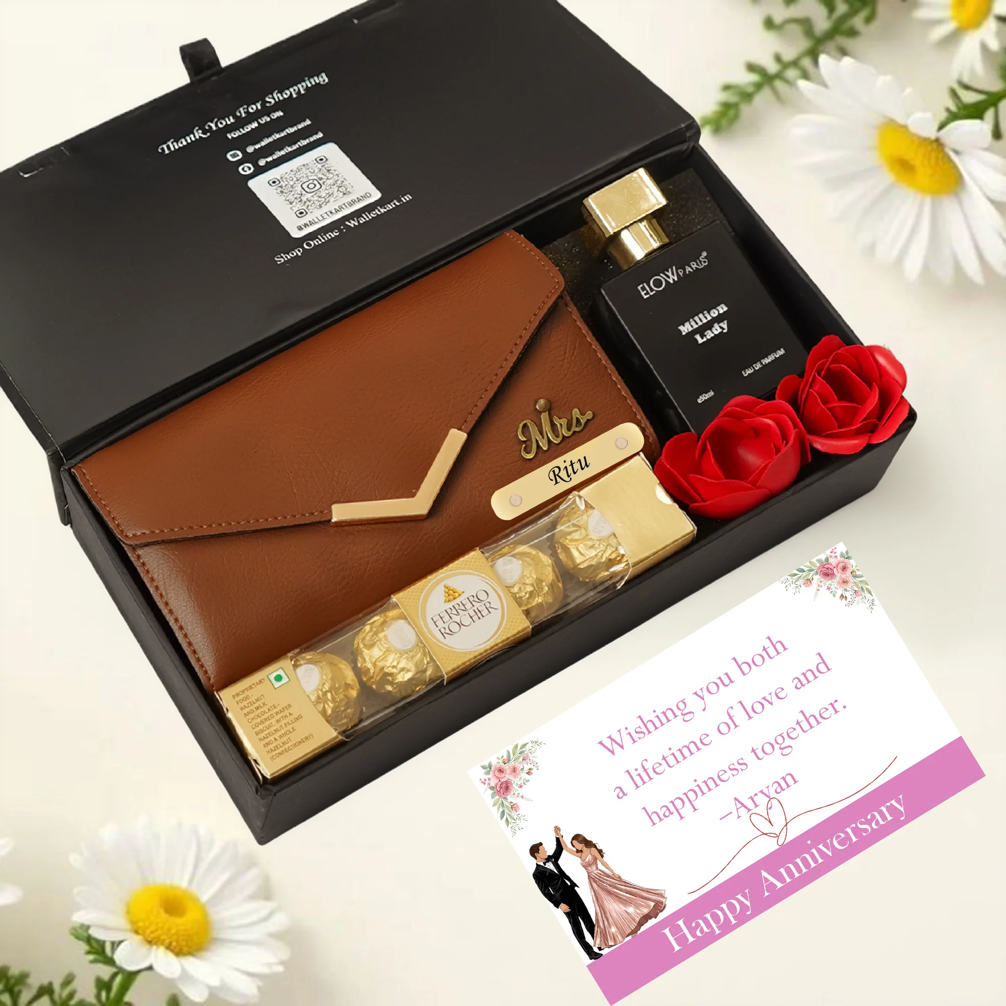 Anniversary Special Personalized Gift for Girlfriend & Wife – Women’s Clutch, Perfume & Chocolates - Image 3