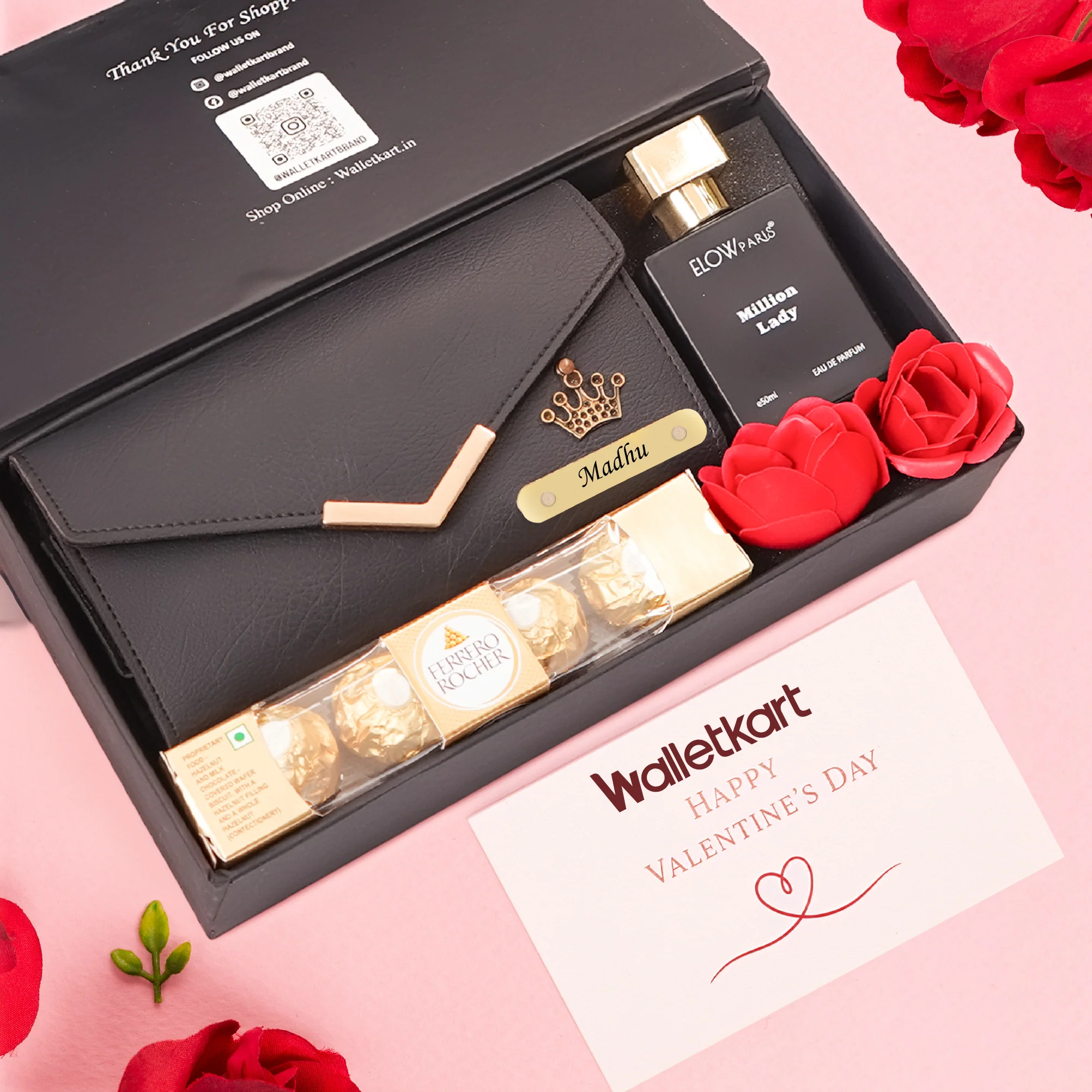 Valentine Special Personalised Gift for Girlfriend Wife – Women's Clutch, Perfume & Chocolates - Image 2