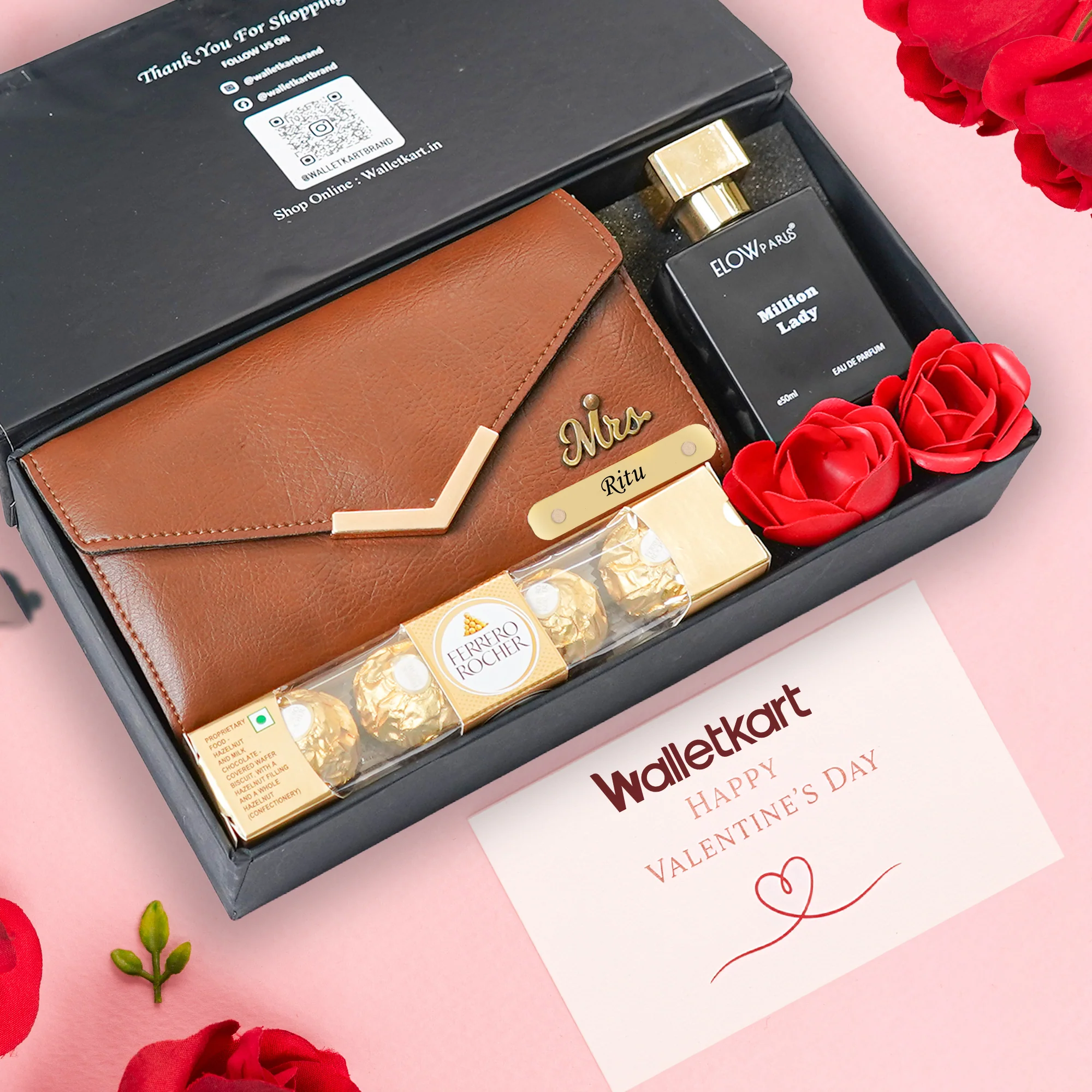 Valentine Special Personalised Gift for Girlfriend Wife – Women's Clutch, Perfume & Chocolates - Image 5