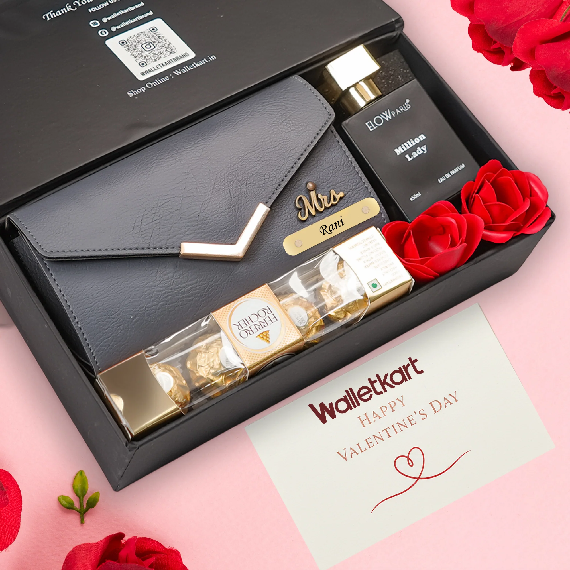 Valentine Special Personalised Gift for Girlfriend Wife – Women's Clutch, Perfume & Chocolates - Image 6