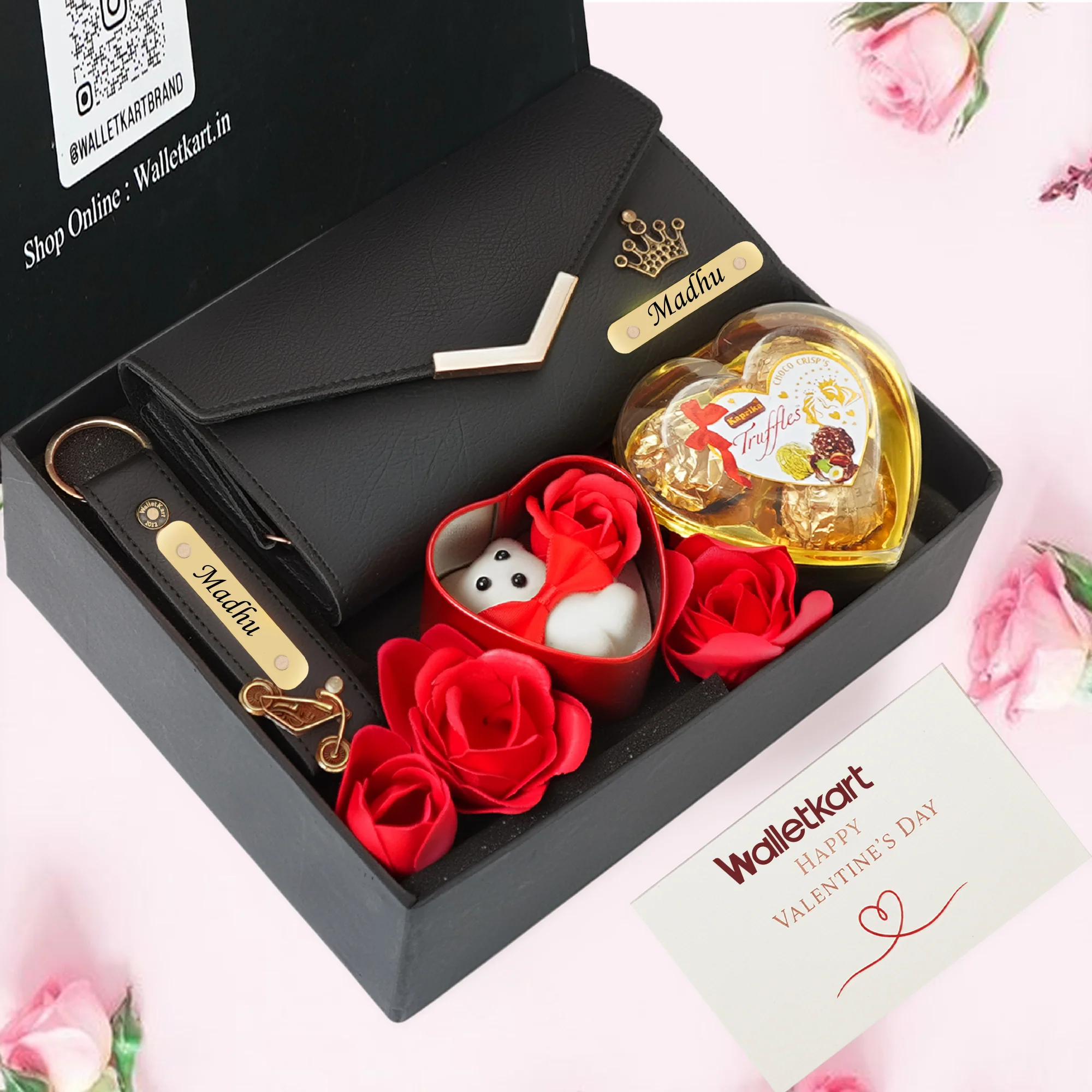 Personalised Valentine Romantic Gift for Girlfriend Wife – Women's Clutch, Keychain, Teddy & Chocolates - Image 4