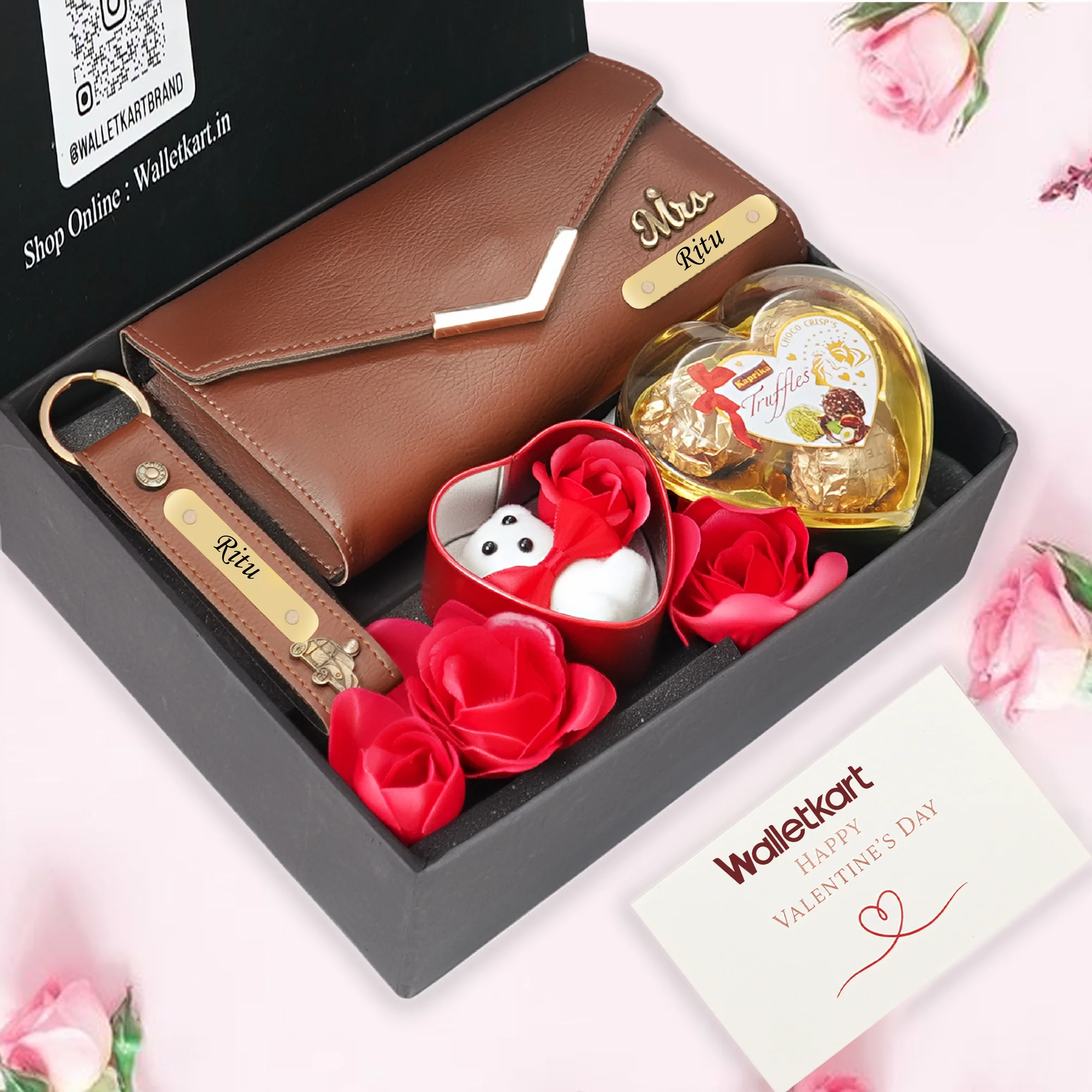 Personalised Valentine Romantic Gift for Girlfriend Wife – Women's Clutch, Keychain, Teddy & Chocolates - Image 6