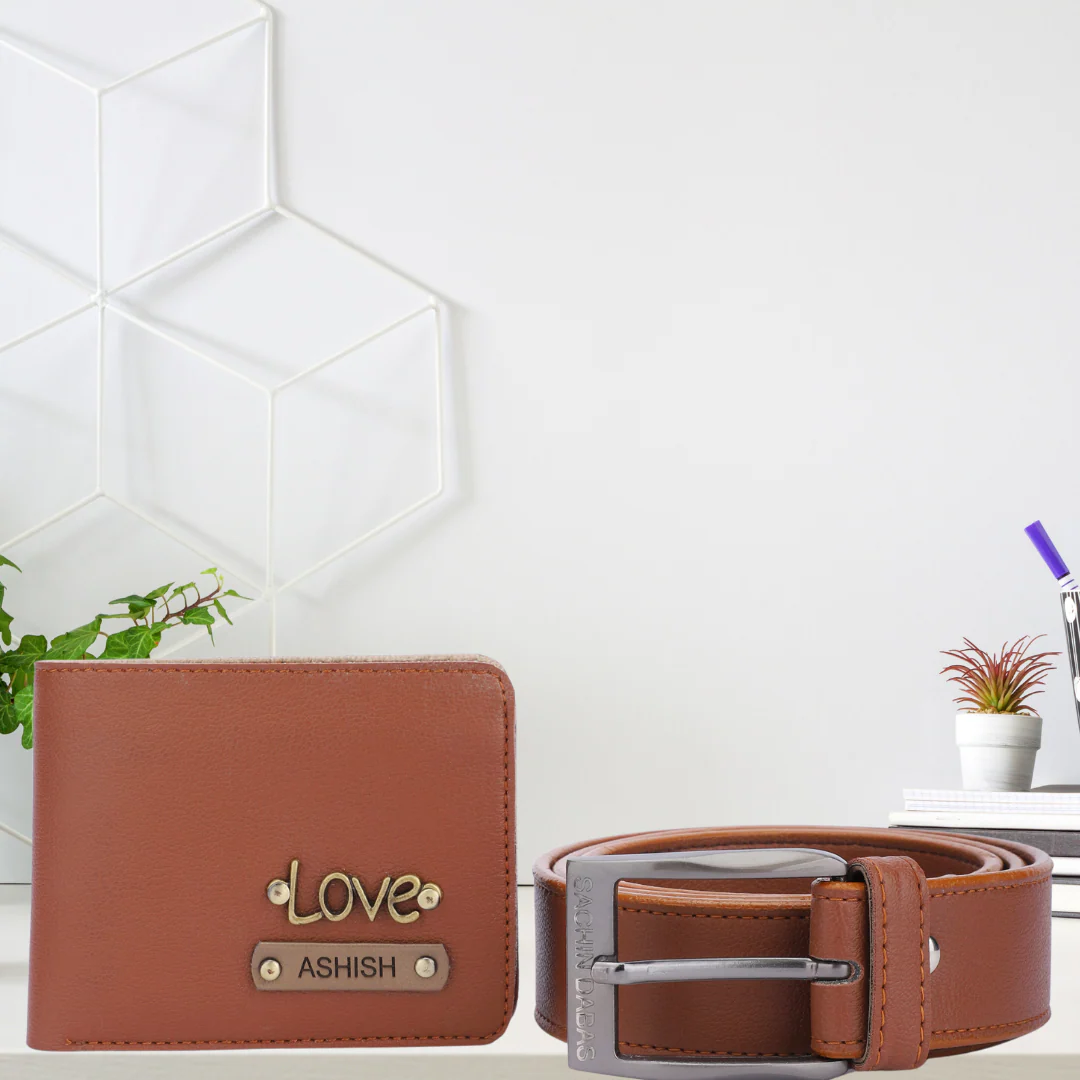 Personalized Leather Name Men's Wallet & Belt combo - Image 6