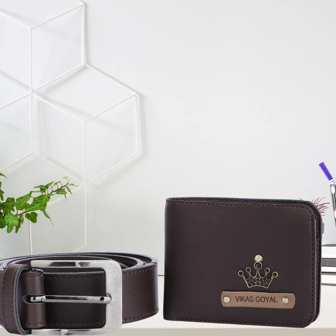 Personalized Leather Name Men's Wallet & Belt combo - Image 8